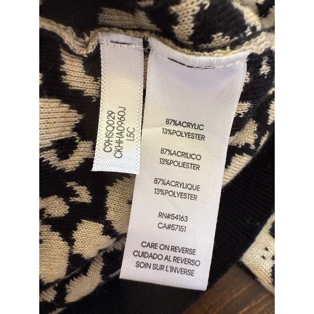Calvin Klein Womens Leopard Print Mock Neck Button‎ Shoulder Sweater M - Picture 8 of 12